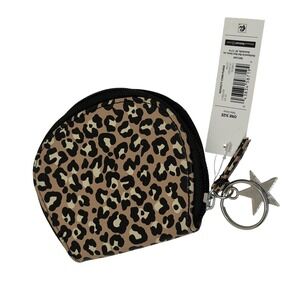 Walmart Leopard Small Coin Purse Tan Black Animal Print Star Keychain Wallet NWT
